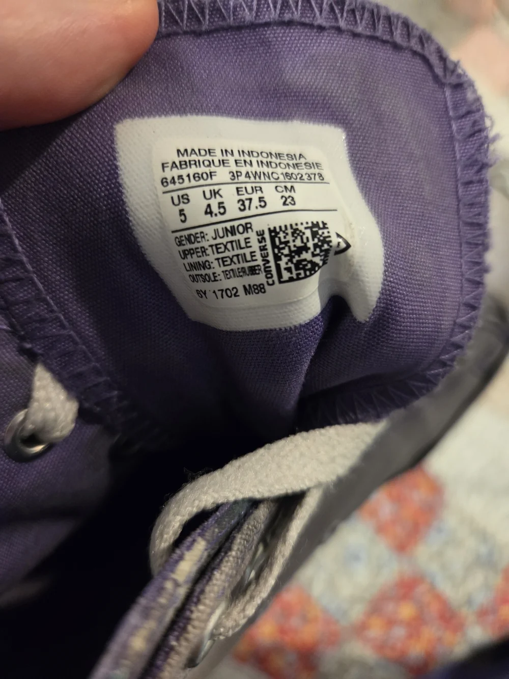 Converse All Star High Top Shoes. Size Junior 5 Zipper Back Purple & Gray paint